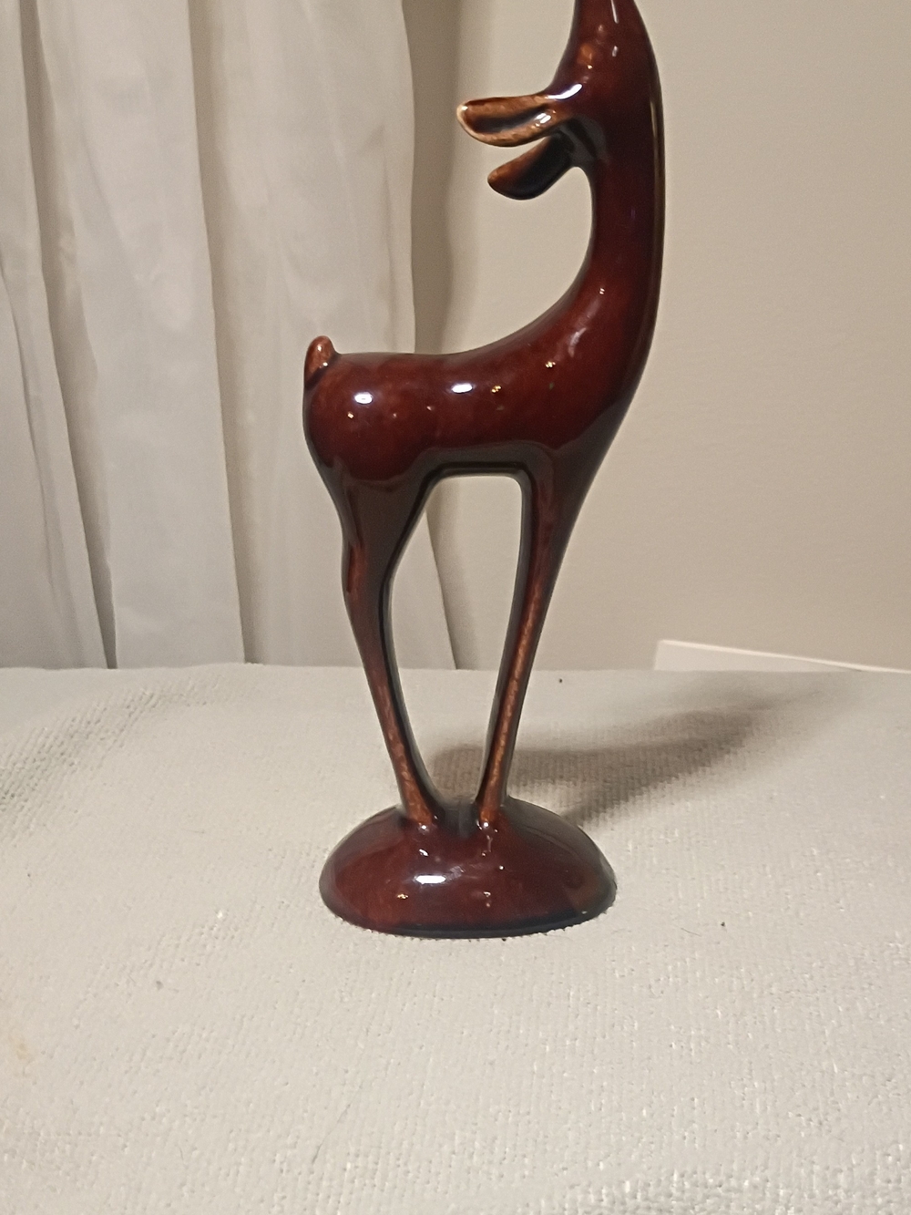 Vintage Glossy Brown Ceramic Deer Statue - Modern Home Accent